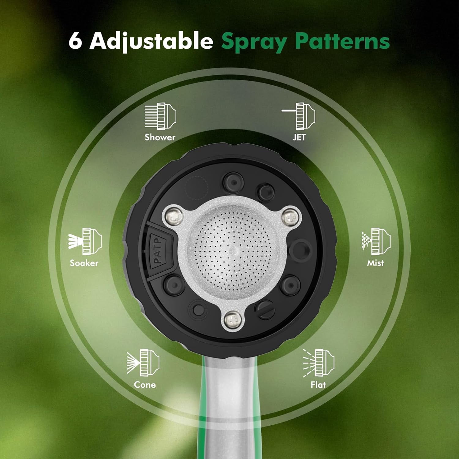 Water Hose Nozzle with Removable Spray Disc, Heavy Duty Garden Hose Nozzle with 6 Spray Patterns, High Pressure Hand Sprayer for Watering Plants, Washing Cars & Pets, Front Trigger