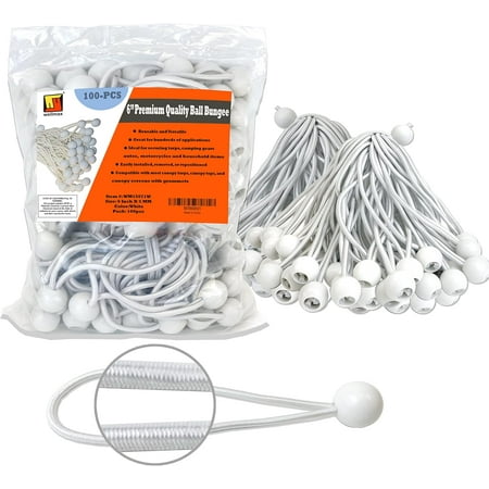 100 Piece 6 Inch Heavy Duty 5mm Ball Bungee Canopy Cord By , White Color