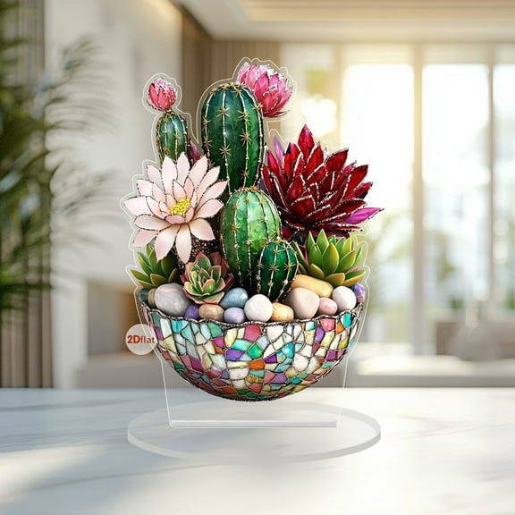 Cactus Flower Desktop Decoration 2D Flat Home Window Decoration