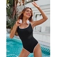 thumbnail image 3 of SOMER Women’s One Piece Swimsuit Sports Adjustable Straps Bathing Suit Tummy Control Ribbed Color Block High Cut Swimwear Black M, 3 of 11