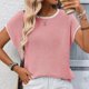 thumbnail image 5 of Tejiojio Women's Ribbed Knit Top Ruffled Trim Round Neck Short Sleeve Casual Summer Blouse, 5 of 7