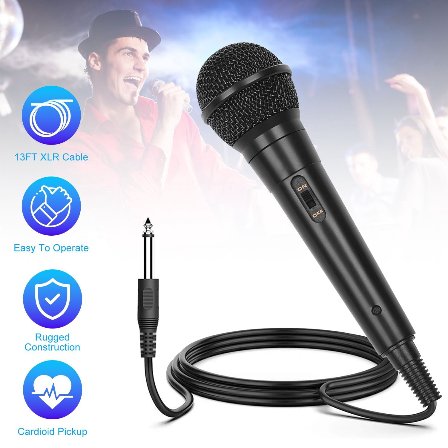 Handheld Wired Microphone Cardioid Dynamic Vocal Mic with On/Off Switch 13ft Cable 6.35 mm Jack for Speaker Karaoke Ampilifier Mixer Professional Studio & Live Performance
