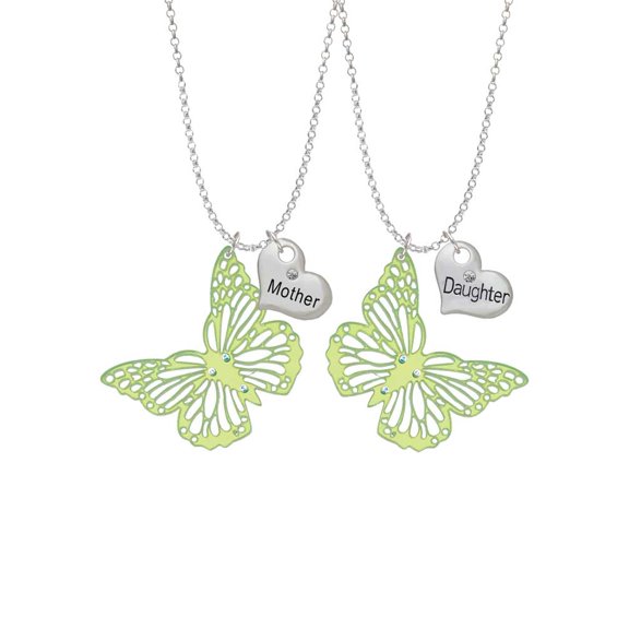 Delight Jewelry Acrylic Cut Out Butterfly Mirror Lime Green Mother & Daughter Heart Necklaces (Set of 2), 19"+2"