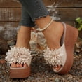 thumbnail image 2 of Rokment Flower Platform Dress Slides Sandals for Women Bride Wedding Beach Boho Fashion Leather Open Toe Chunky Extra Wedges Slip on High Heels Summer Shoes Beige Size 6.5, 2 of 5