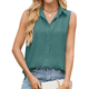 thumbnail image 2 of Camisa Sin Mangas con Botones para Mujer, Blusa con Cuello, Camisas Casuales de Oficina, Camiseta Básica Sin Mangas. Verde Oscuro XL, 2 of 10