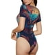 thumbnail image 2 of Balery Colorful Feather Owl Body de cuello redondo de manga corta para mujer Tops de manga corta Tops básicos-Small, 2 of 7