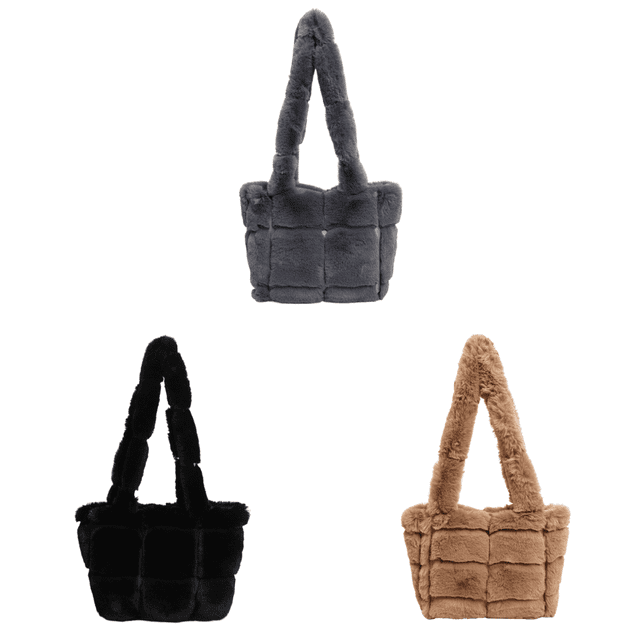 Bolso Hombro para Mujer Mano Peludo Informal Felpa Compras Suave (gris)