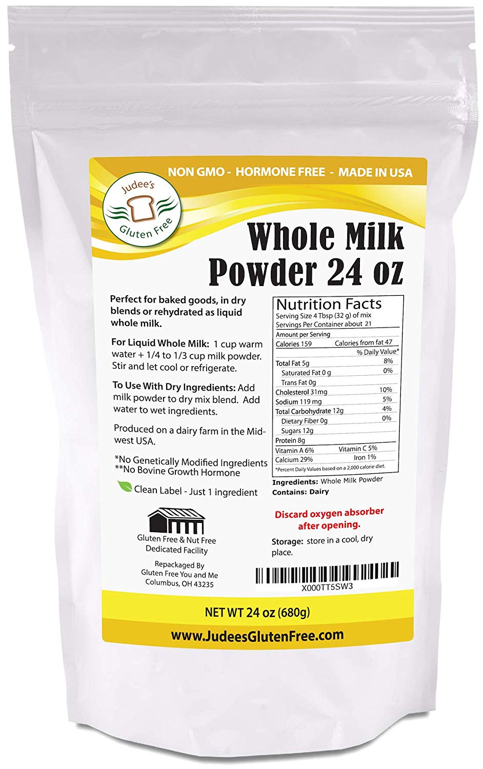 Judee s Gluten Free Whole Milk Powder 24 Oz Walmart