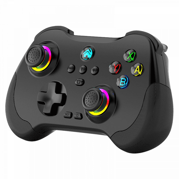 Wireless Game Controller for Switch/Xbox/PS3/PS4/Android/iOS MFi/PC/Steam, Programmable, with RGB, Hall Effect Joystick, Dual Motor Vibration and Turbo Function-Black