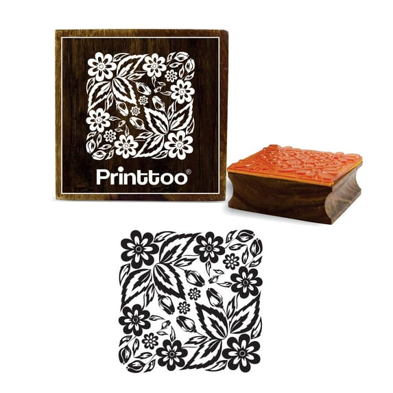 Printtoo Scrap-booking Square Brown Wooden Rubber Stamp Floral Pattern Stamps-4 x 4 Inches
