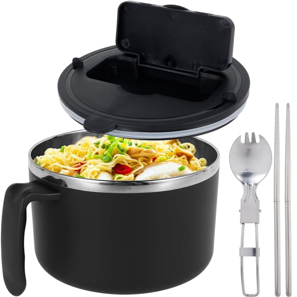 Ihvewuo Ramen Bowl with Filterable Lid 1200ml Microwave Ramen Noodle Bowl with Spoon Chopsticks Ramen Cooker Bowl