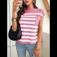 thumbnail image 4 of Suéter Informal de Cuello Redondo y Rayas con Aguja Gruesa para Mujer, Rosa, Talla M, 4 of 7