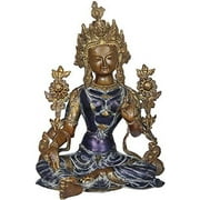 Exotic India Tibetan Buddhist Deity Green Tara - Brass Statue - Color Antique Color