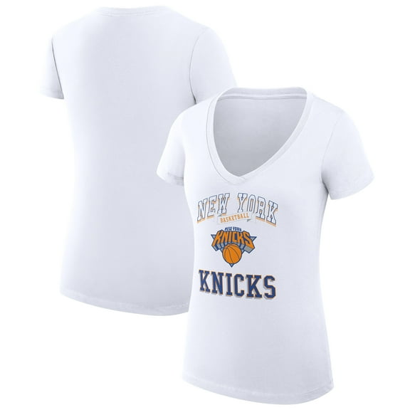 Women's G-III 4Her by Carl Banks White New York Knicks Super-Slim Fit Lightweight Team Logo V-Neck T-Shirt