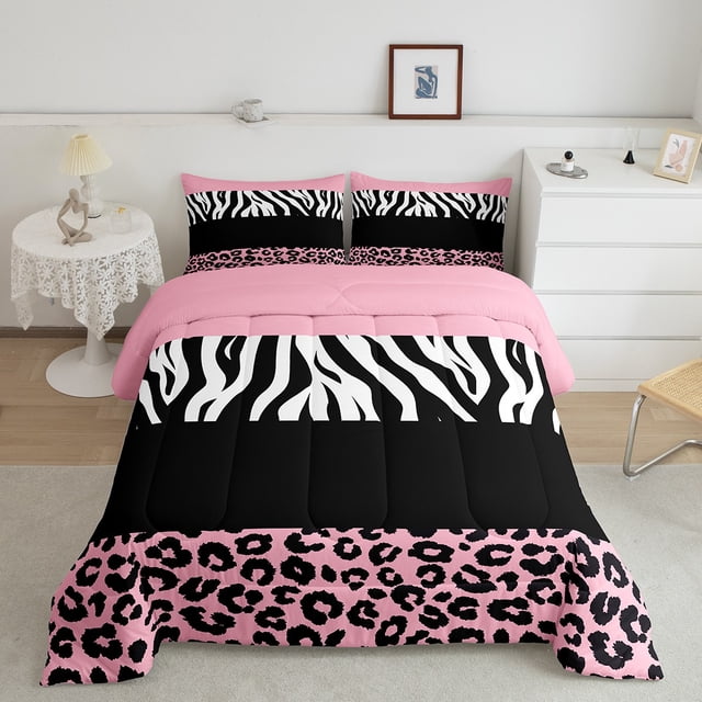 Erosebridal Grey Cheetah Print Bedding Full Comforter Set, Rustic Animals Down Comforter, Zebra Room Decor, Reversible 3pcs