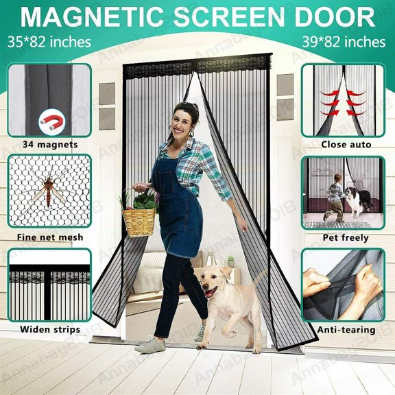 GJWL Heavy Duty Magnetic Screen Door Hands-Free Mosquito Mesh Anti Bugs Fly Curtain No Tools Needed Quick Setup for RV Camper Home Windows Doors, 35 x 82 inches (90 x 210 cm)