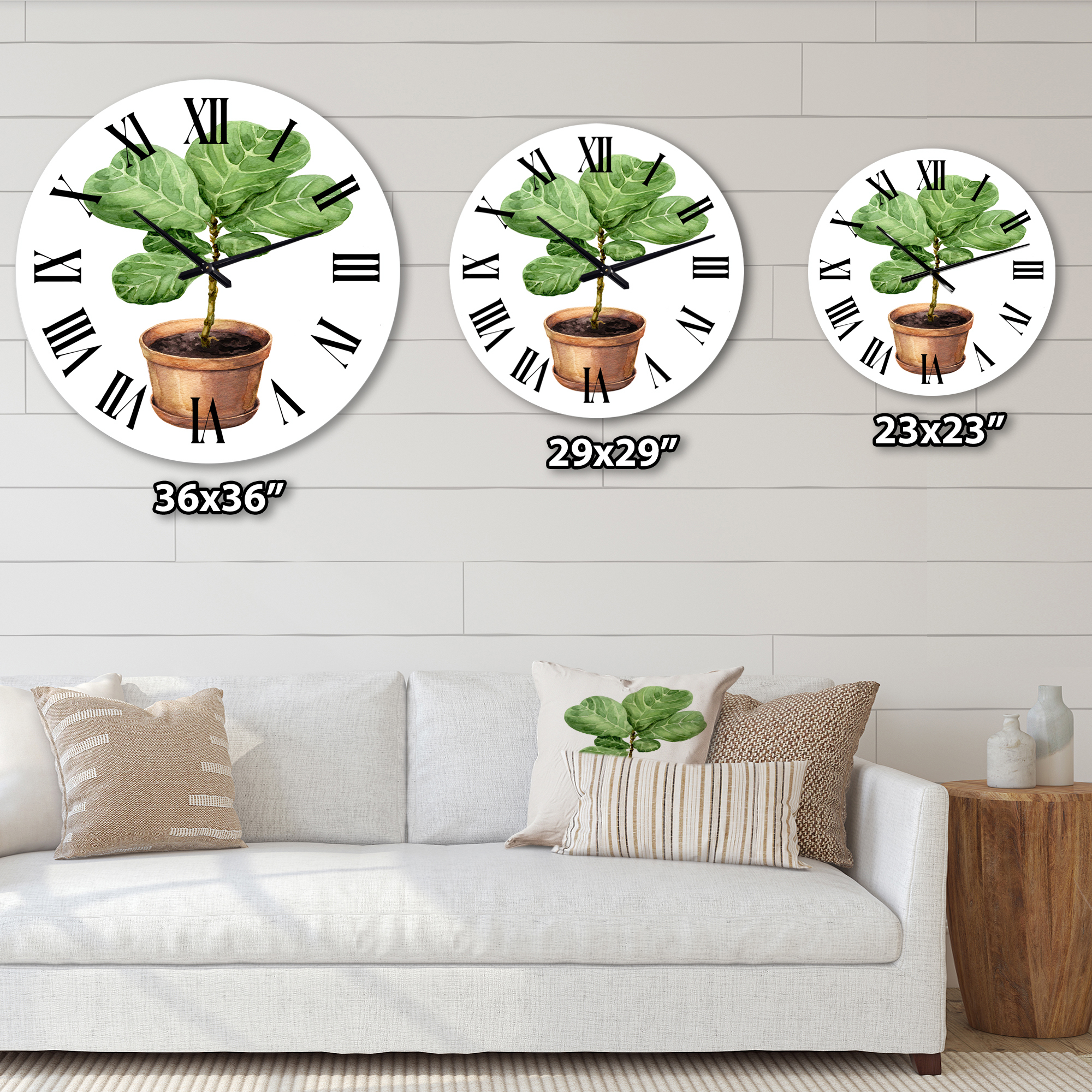 Designart 'Ficus Lyre In Clay Flowerpot' Traditional Wall Clock