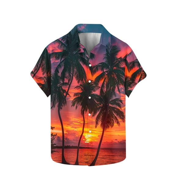 Stamzod Hawaiian Shirt for Men Summer Plam Printed Turndown Short Sleeve Button Up Shirt Men Casual Loose Tropical Beach Vacation Shirts for Men Orange C XXL