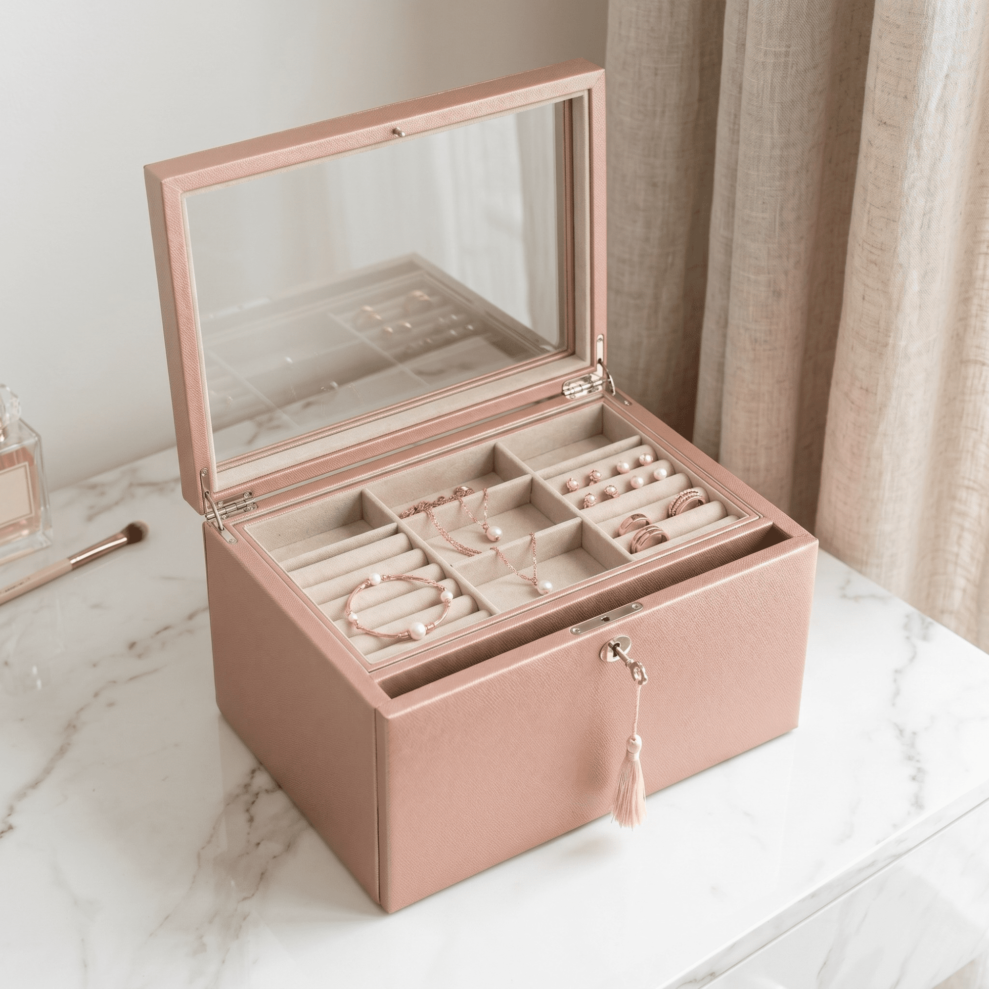 Hives and Honey Blush Table Top Wood Jewelry Storage Chest for Women