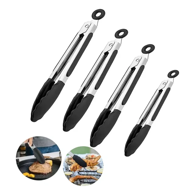 Juego De 4 Pinzas Para Cocina Silicona De Acero Inoxidable