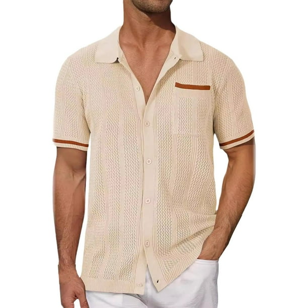 Camisa de manga corta con botones para hombre - Cárdigan informal con bolsillos huecos - Tejido ligero de poliéster - Corte holgado, se recomienda elegir una talla menos - Tallas S-XXXL