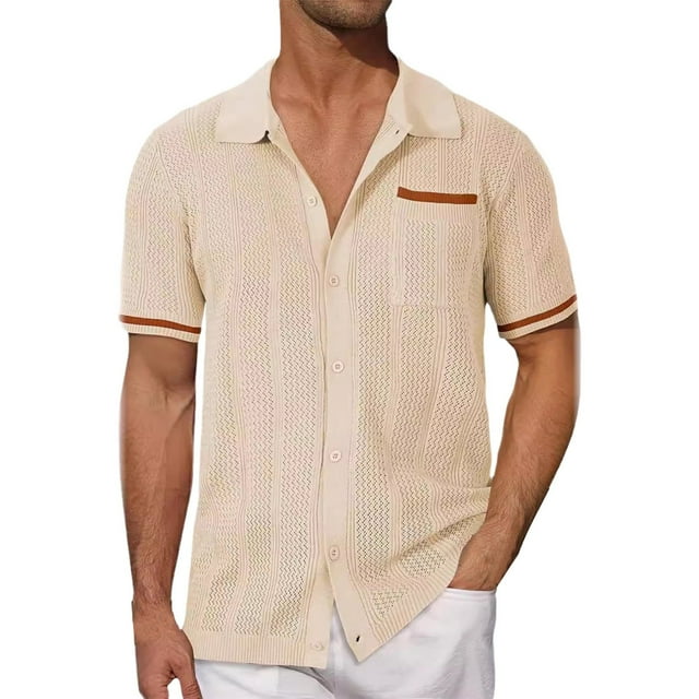 Camisa de manga corta con botones para hombre - Cárdigan informal con bolsillos huecos - Tejido ligero de poliéster - Corte holgado, se recomienda elegir una talla menos - Tallas S-XXXL