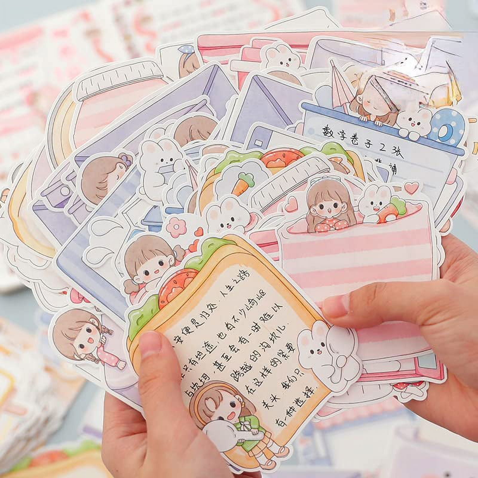 Danceemangoos 50 Sheets Kawaii Washi Stickers, Cute Cartoon Printed Adhesive Label Decorative Sticker for Scrapbooking Diary Journaling Planner DIY