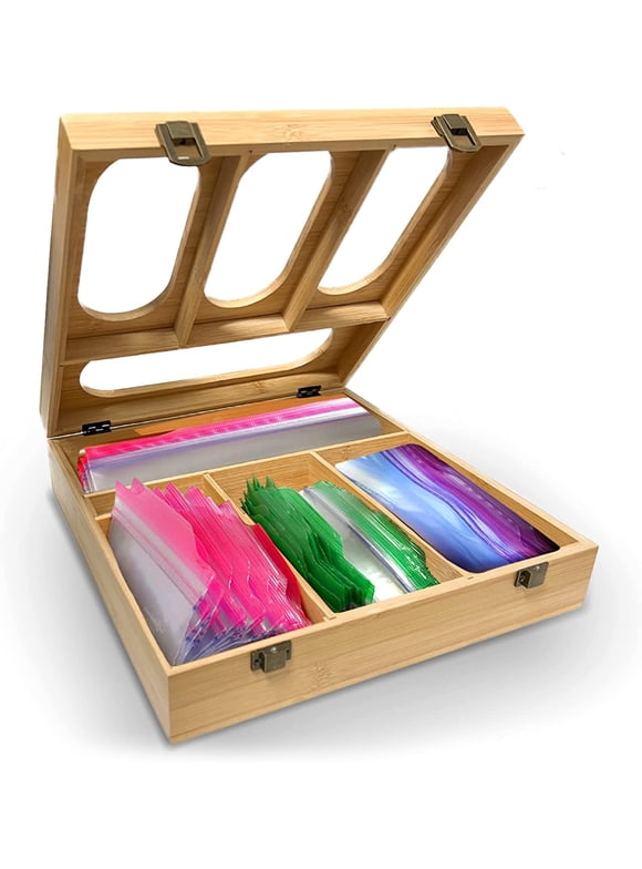 Teepeu Bamboo Bag Storage Organizer for Kitchen Drawer Suitable for Gallon, Quart, Sandwich & Snack Bag