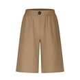 thumbnail image 4 of RYRJJ Cotton Linen Bermuda Shorts for Women Summer Casual Knee Lenght Shorts Button Elastic Waist Wide Leg Short with Pockets(Khaki,XL), 4 of 6