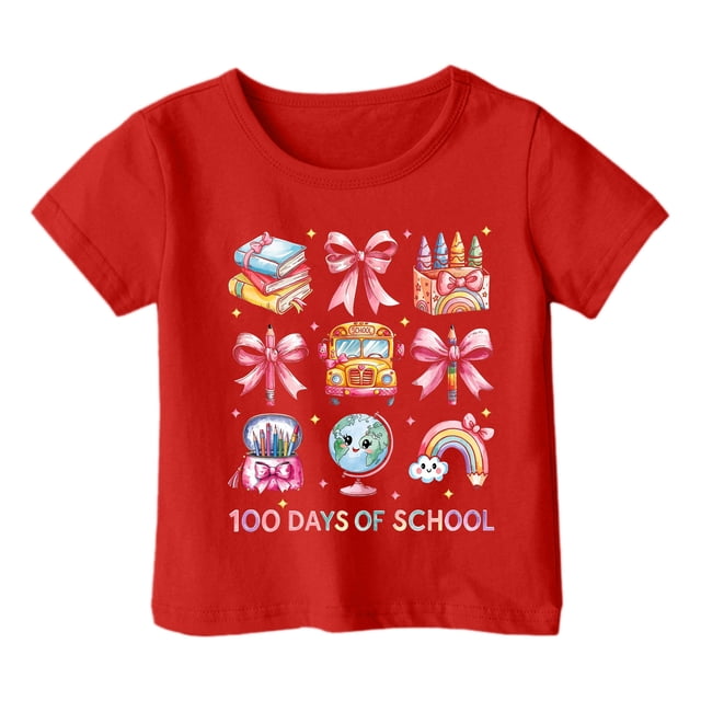 PMVFHDE T-Shirts pour Filles T-Shirts Graphiques d'Été pour Filles Hauts d'Été pour Filles 2025 Garçon et Fille Imprimé Décontracté Col Rond Manches Courtes T-Shirt Rouge, 10-11 Ans