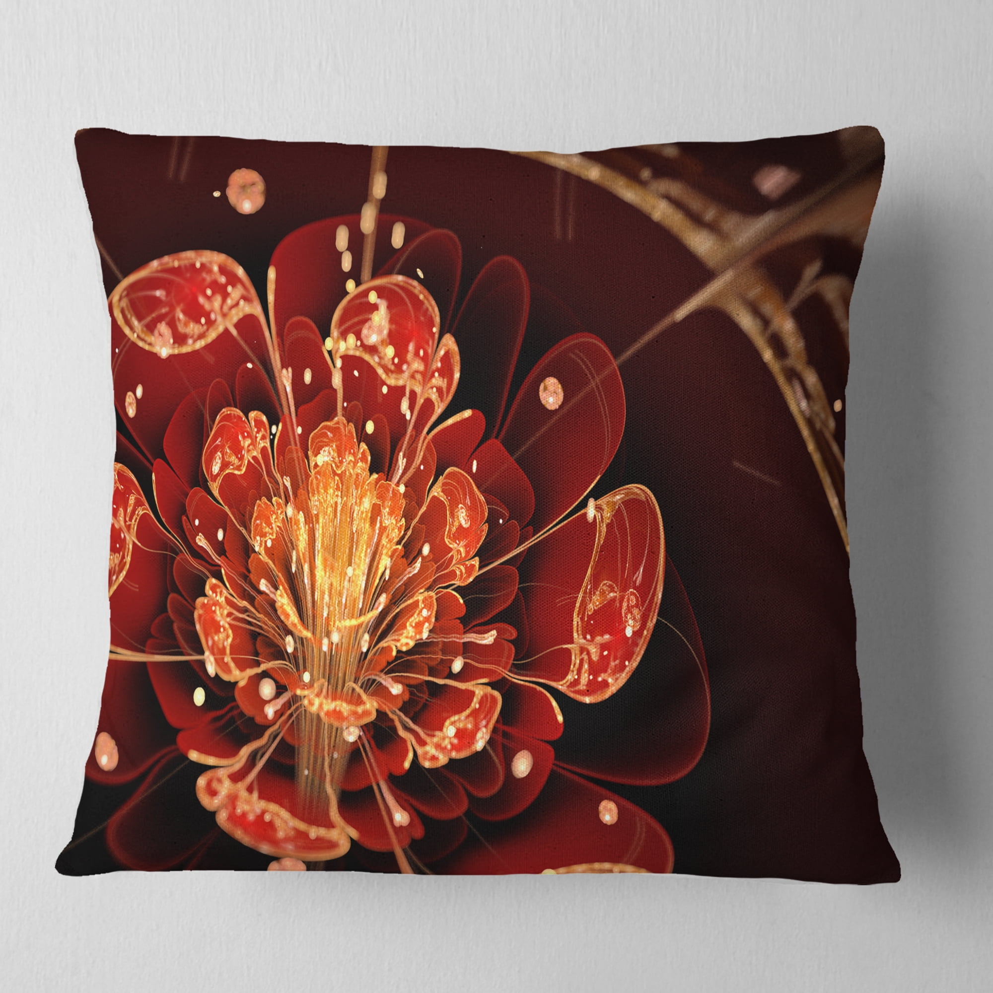 Designart Flower with Red Golden Petals - Floral Throw Pillow - 16x16