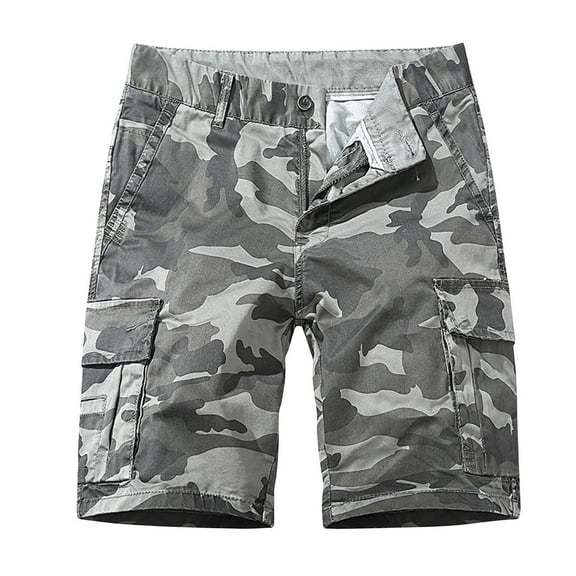 Fesfesfes Fashion Mens Cargo Shorts Pocket Zipper Buttons Solid Leisure Time Tooling Short Pants On Sale