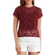 thumbnail image 1 of Top de encaje floral transparente Allegra K para mujer Con mangas cortas y dobladillo curvo S, 1 of 6