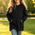 thumbnail image 7 of Qingpeng Big Kids Side Slit Hooded Pullover Top Longline Long Sleeve Sweatshirt with Front Pocket, 7 of 7