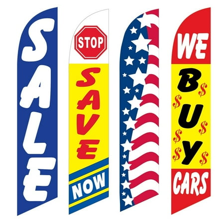 4 Advertising Swooper Flags Sale Stop Save Now Patriotic We Buy Cars