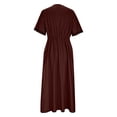 thumbnail image 5 of Gamivast Dresses for Women Linen Short Sleeve V-Neck Twist Front Maxi Dress Loose Fit A-Line Long Dress with Pockets Casual Resort Vacation Beach Dress Brown L, 5 of 6