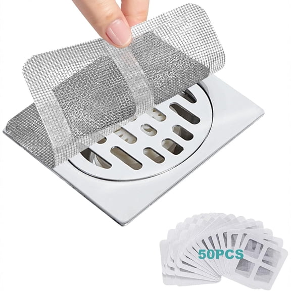 2026 Upgraded Disposable Hair Drain Stickers, 50 Pack Square Mesh Shower Drain Cover Hair Catcher, Waterproof Easy-Peel Drain Protector for Bathroom Tub, Kitchen Sink - Clog Prevention & Hygiene