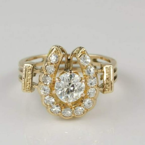 Bluebelljewels Round Cut Cubic Zirconia Men's Horseshoe Ring 14K Yellow Gold Finish