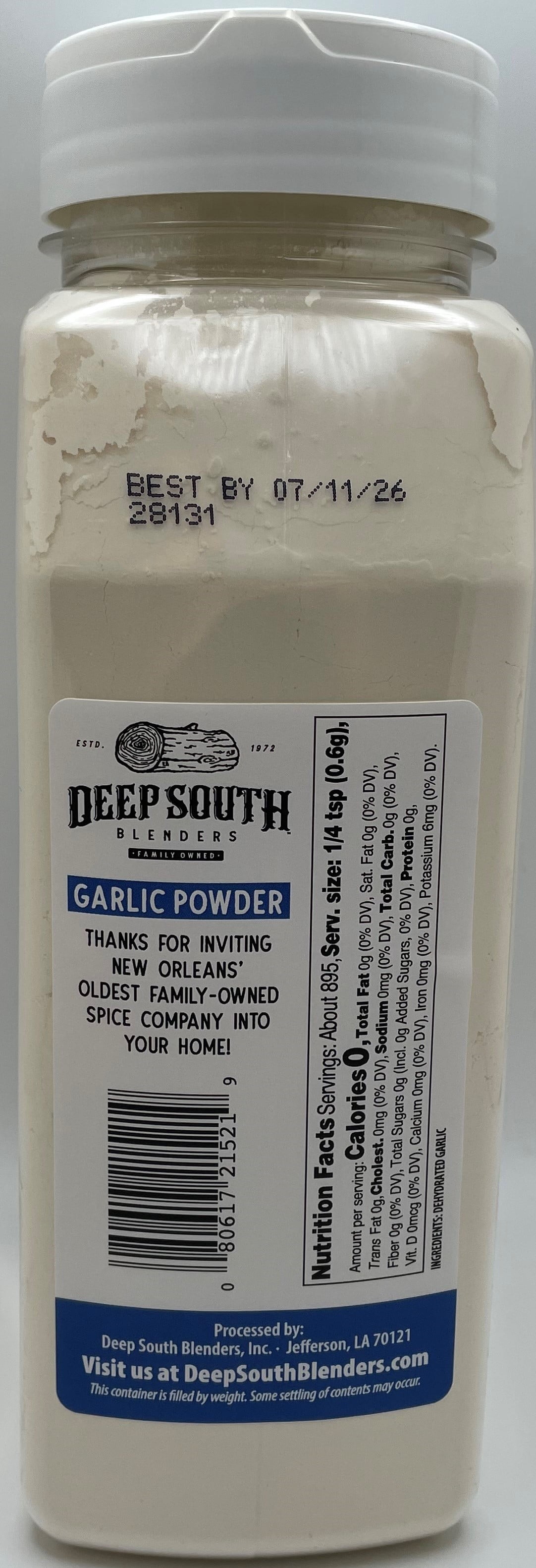 (3 pack) Deep South Brand Fresh Garlic Powder Packed in 19 oz Large Resealable Plastic Jars. Single Fresh Spice.