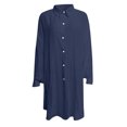 thumbnail image 4 of nerohusy Women's Cotton Linen T Shirts Long Sleeve Button Down Shirts Solid Color Flowy Long Length Tops 2025 Oversized Loose Blouses Navy,XXXXXL, 4 of 6