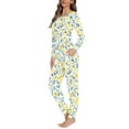 thumbnail image 2 of FOR U DESIGNS Leafy Lemon Pajamas for Women Set Long Sleeve Set of 2 Size 6XL Ladies Sleepwear Pajama Long Pans with Pockets Nightwear Crew Neck Tops for Women, 2 of 6
