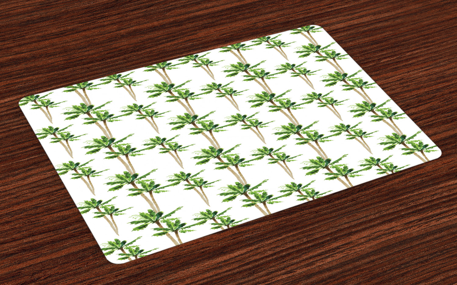 Palm Tree Placemats Set of 4 Watercolor Style Forest Pattern of Coconut