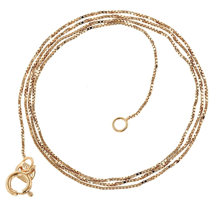14K Rose Solid Gold wide Shiny Classic Box Chain 18 Necklace