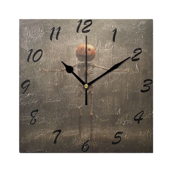 Square Wall Clock Silent Non-Ticking Battery Operated Retro 7.78" Clock for Bedroom Living Room Decor Skull with A Pumpkin Head