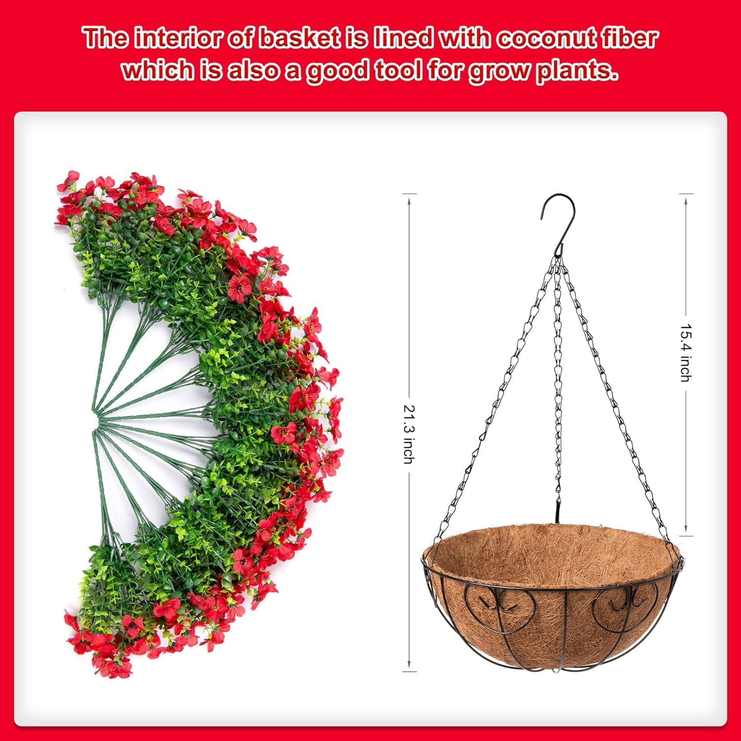 Artificial Flowers Hanging Basket for Outdoor Indoor Spring Decoration,Fake Silk Colorful Daisy Eucalyptus in Metal Coconut Lining Flowerpot Arrangement for Patio Yard Decor(Purple)