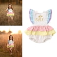 thumbnail image 2 of One opening Baby Girl Birthday Cotton Romper, Ruffled Lace Sleeveless Golden Letter Crown Print Jumpsuit, Open Back Bow Fluffy Skirt, 2 of 5