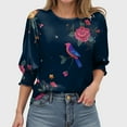 thumbnail image 4 of Kaprioy Graphic Tees For Women Crew Neck T Shirts 3/4 Sleeve Casual Boho Tops Cute Blouses Dressy Fall Fashion Clothes Dark Blue, XXL, 4 of 7