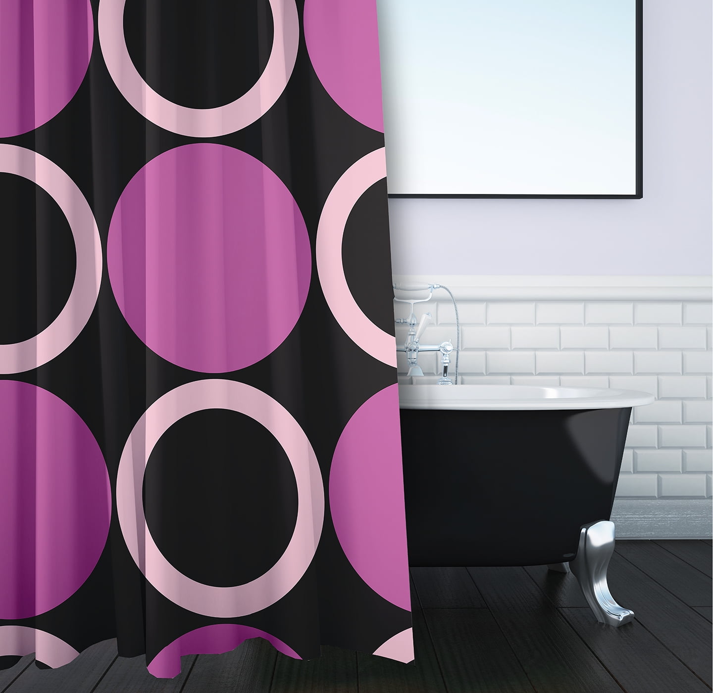 Simply Daisy 70" W x 73" L Mod Circles Polyester Shower Curtain, Orchid [1 Ct]