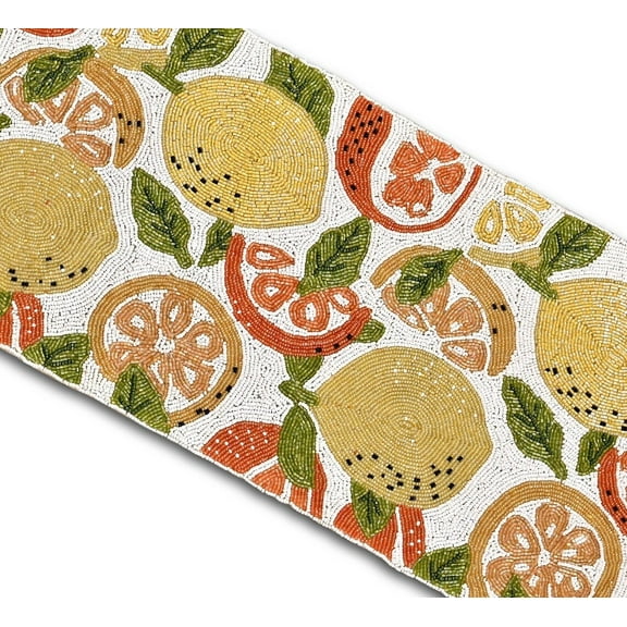 Handmade Beads Table Runner, Lemons Design Table Topper, Luxury Summer Tableware 13X36 Inch