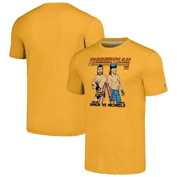 Men's Homage Heather Gold SummerSlam 1995 Razor Ramon vs. Shawn Michaels Tri-Blend T-Shirt